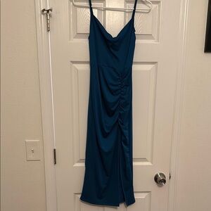Elegant Blue Ruched Dress